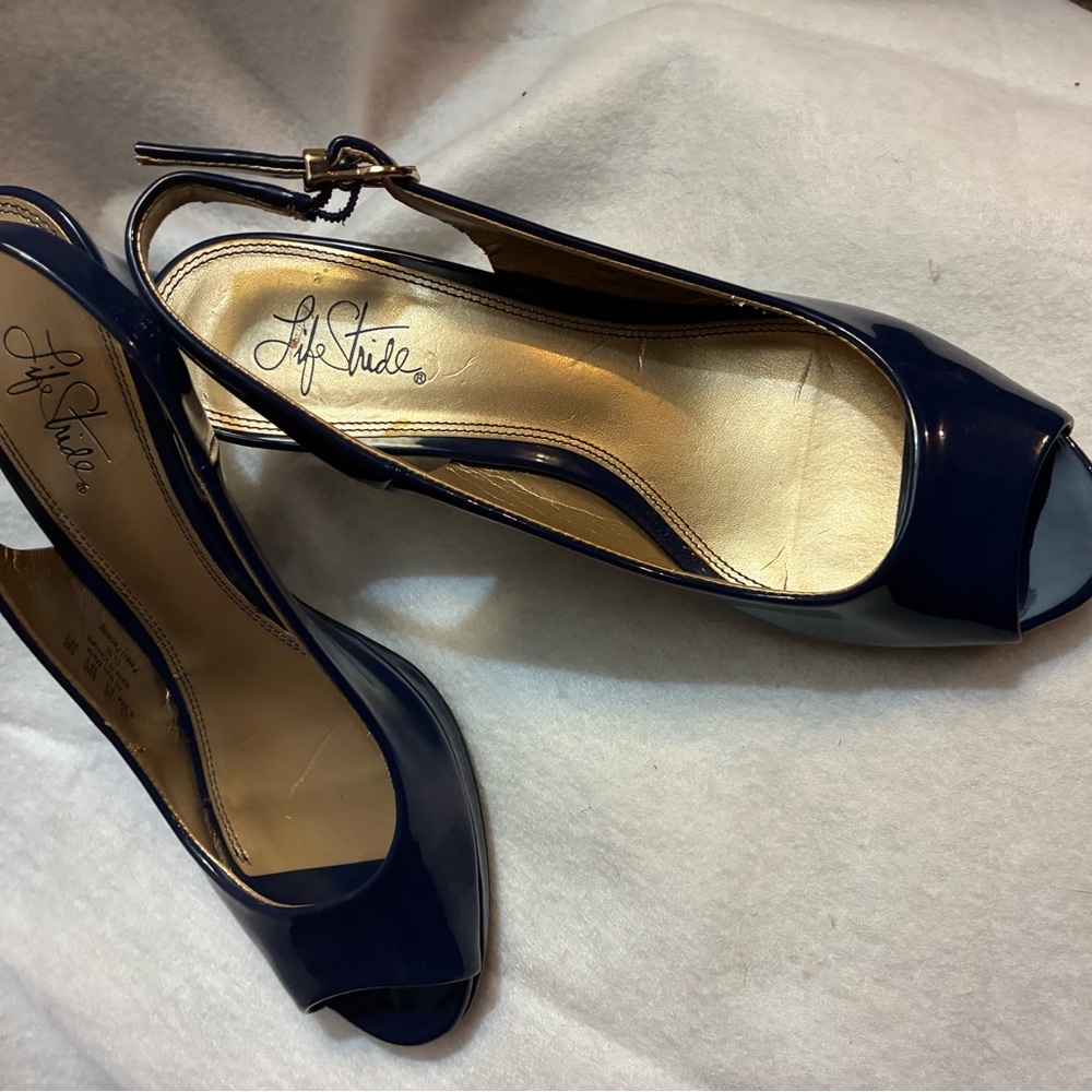 Life Stride Women's Blue Peep Toe Slingback Heels size 8.5